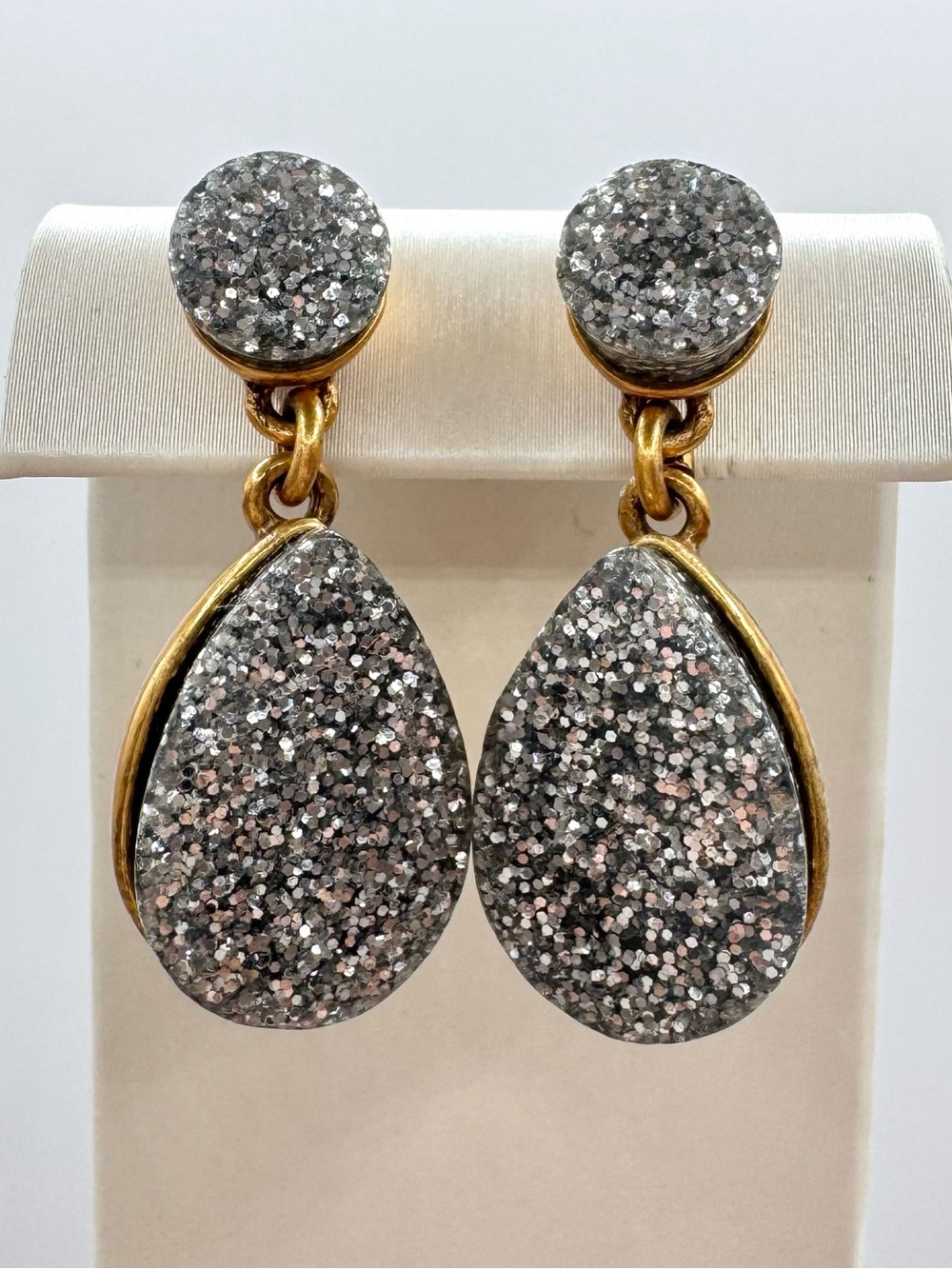 Vintage J. Crew Glitter Teardrop Drop Earrings Signed Y2K Holiday New Years Eve